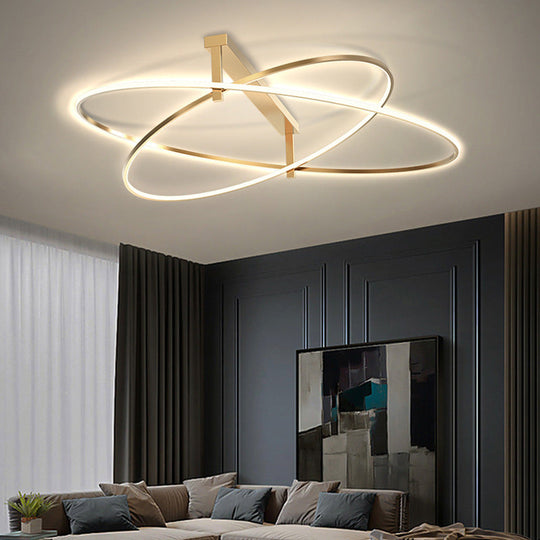 Elegant Living Room Glow: Gold Minimalist Oval Led Ceiling Light With 2 Metal Heads