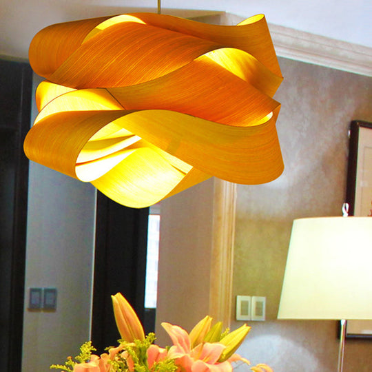 Porrima - Stylish Art Deco Woody Simple Hanging Light Fixtures Irregular Beige Veneer Pendant