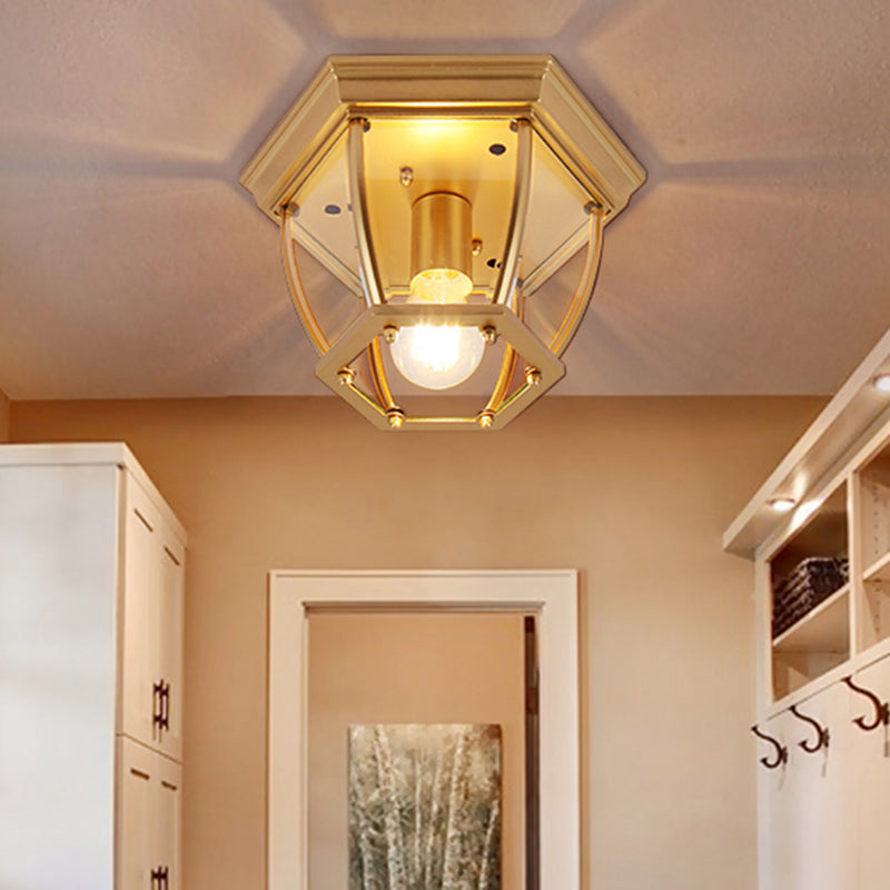 Classic Bedroom Charm: 1 - Light Glass Shade Colonial Style Polyhedron Flush Mount Ceiling Light
