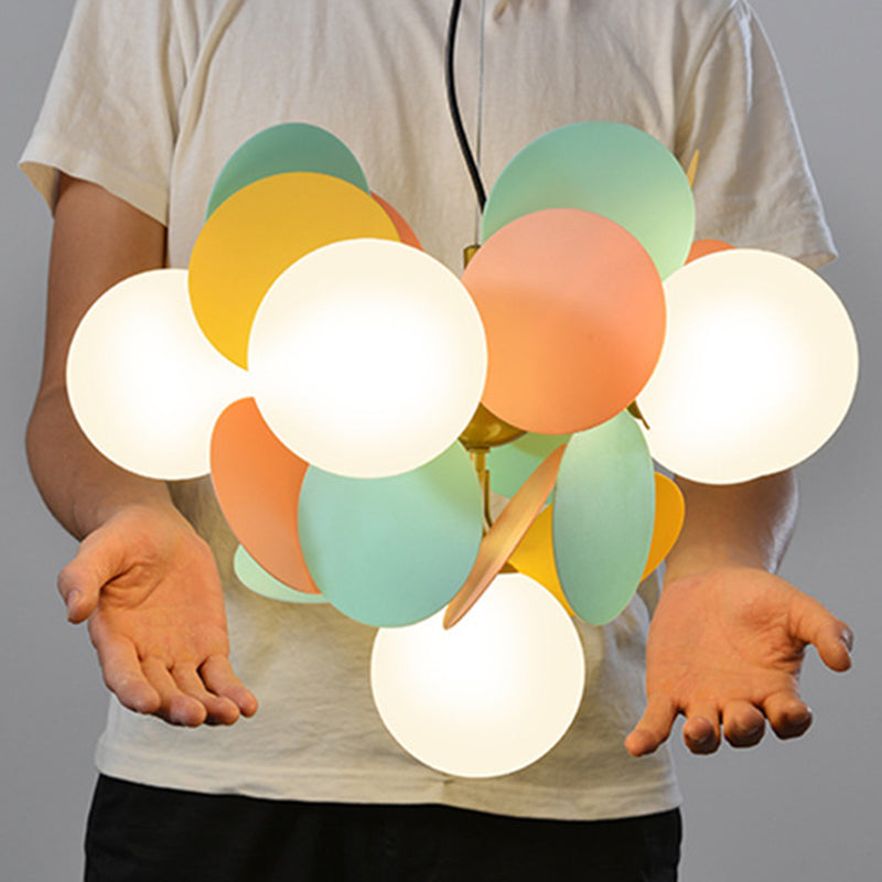 Odile - Cartoon Balloon Hanging Light Fixtures Metallic Drop Pendant With Glass Shade For Bedroom