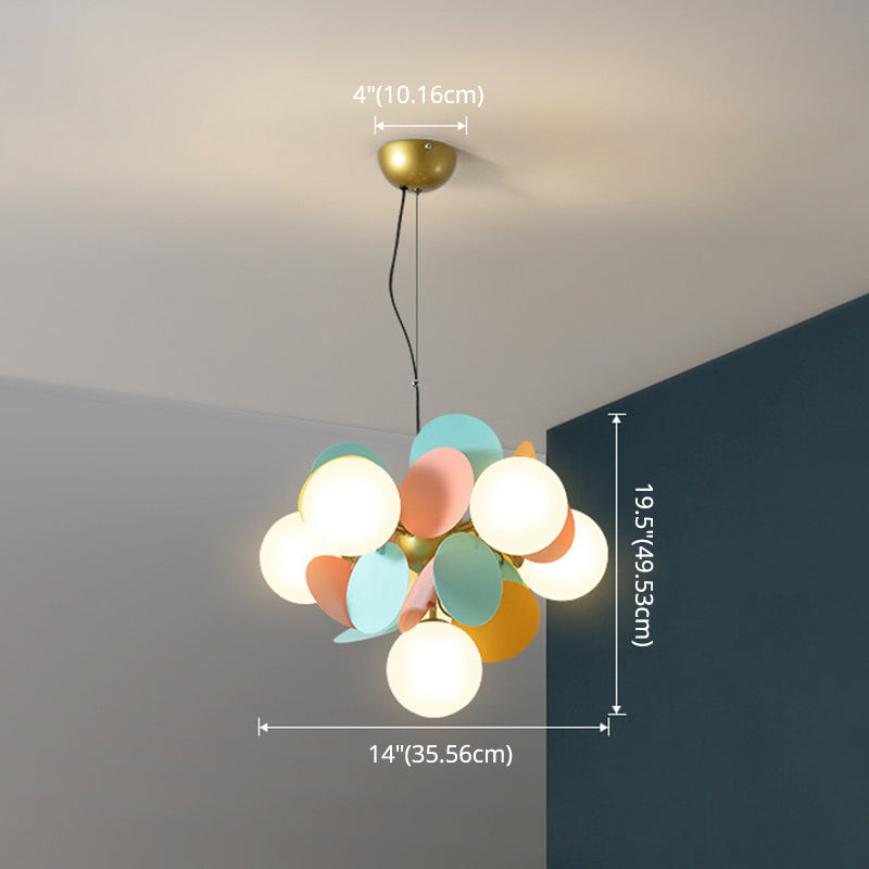 Odile - Cartoon Balloon Hanging Light Fixtures Metallic Drop Pendant With Glass Shade For Bedroom