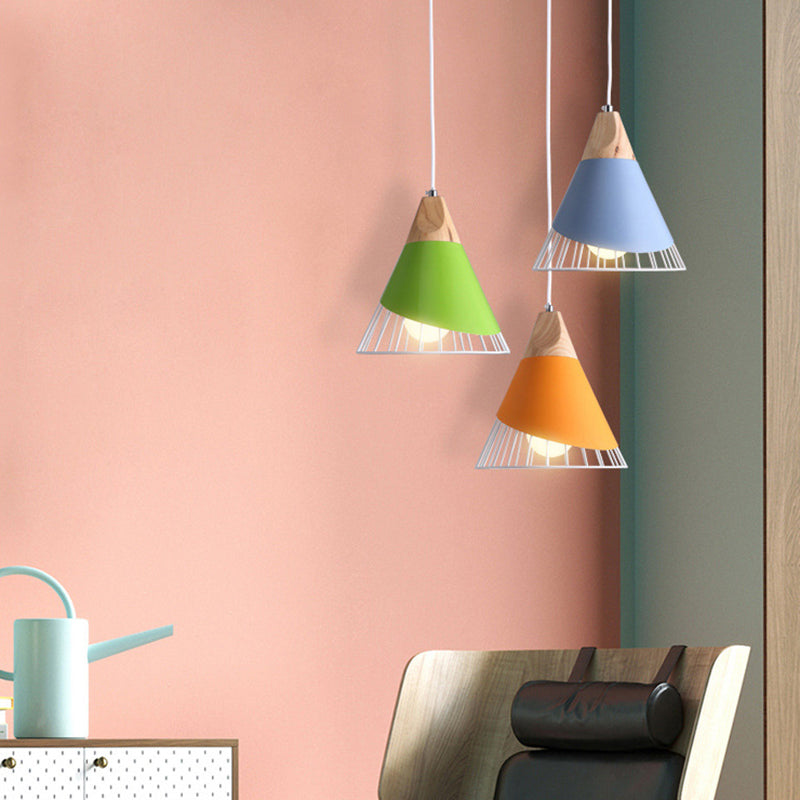 Birdun - Nordic 1 - Light Wire Cage Pendant Lamp Macarons Style Metal Living Room Hanging