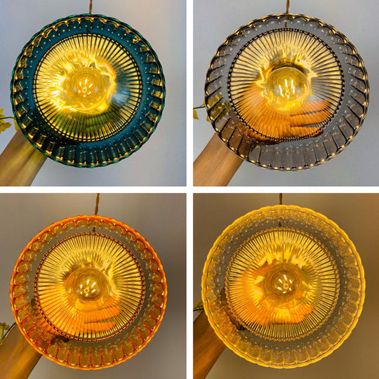 Samantha - Retro Industrial 1 Light Pendant Lamp Prismatic Glass Barn Lighting For Living Room