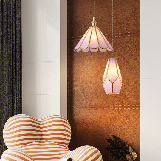 Corinne - Tiffany Suspended Lighting Fixture Style Shaded Glass Hanging Pendant With Brass Canopy