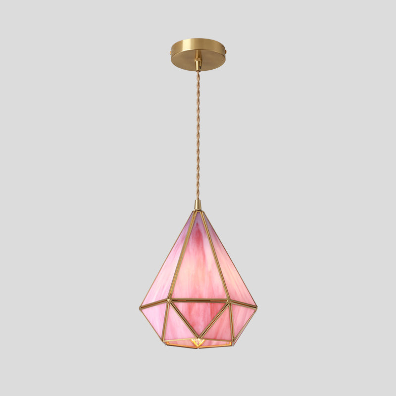 Corinne - Tiffany Suspended Lighting Fixture Style Shaded Glass Hanging Pendant With Brass Canopy