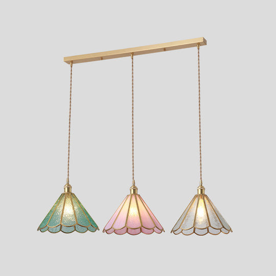 Corinne - Tiffany Suspended Lighting Fixture Style Shaded Glass Hanging Pendant With Brass Canopy