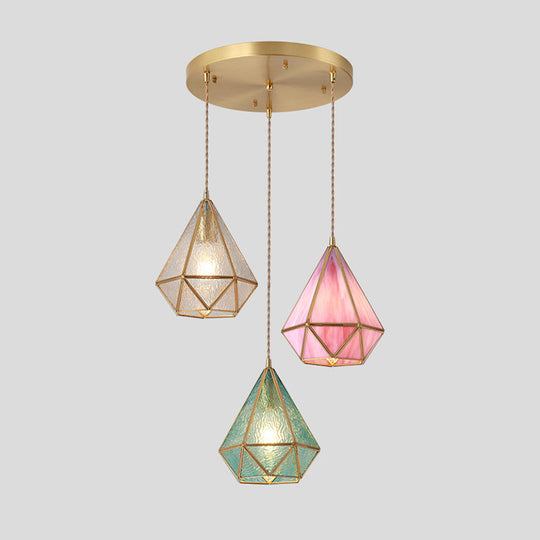 Corinne - Tiffany Suspended Lighting Fixture Style Shaded Glass Hanging Pendant With Brass Canopy