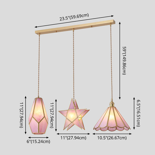 Corinne - Tiffany Suspended Lighting Fixture Style Shaded Glass Hanging Pendant With Brass Canopy
