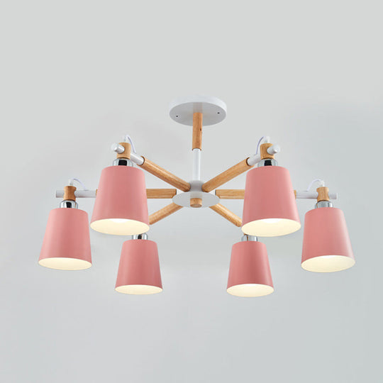 Monica - Modern Multi - Colored Solid Wood Chandelier With Metal Shade 6 / Pink