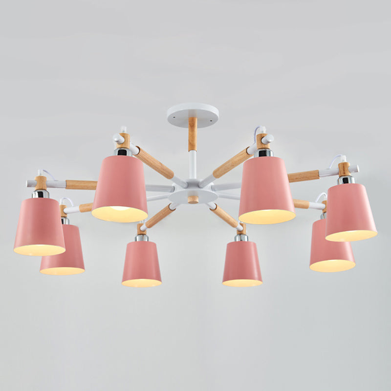 Monica - Modern Multi - Colored Solid Wood Chandelier With Metal Shade 8 / Pink