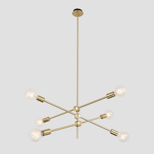 Ryleigh - Geometric Postmodern Lines Chandelier Lamp Metal Bedroom Hanging Light In Gold With
