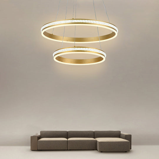 Gianfar - 16 + 24 2 - Tiered Gold Led Chandelier With Diamond Stripes Shade