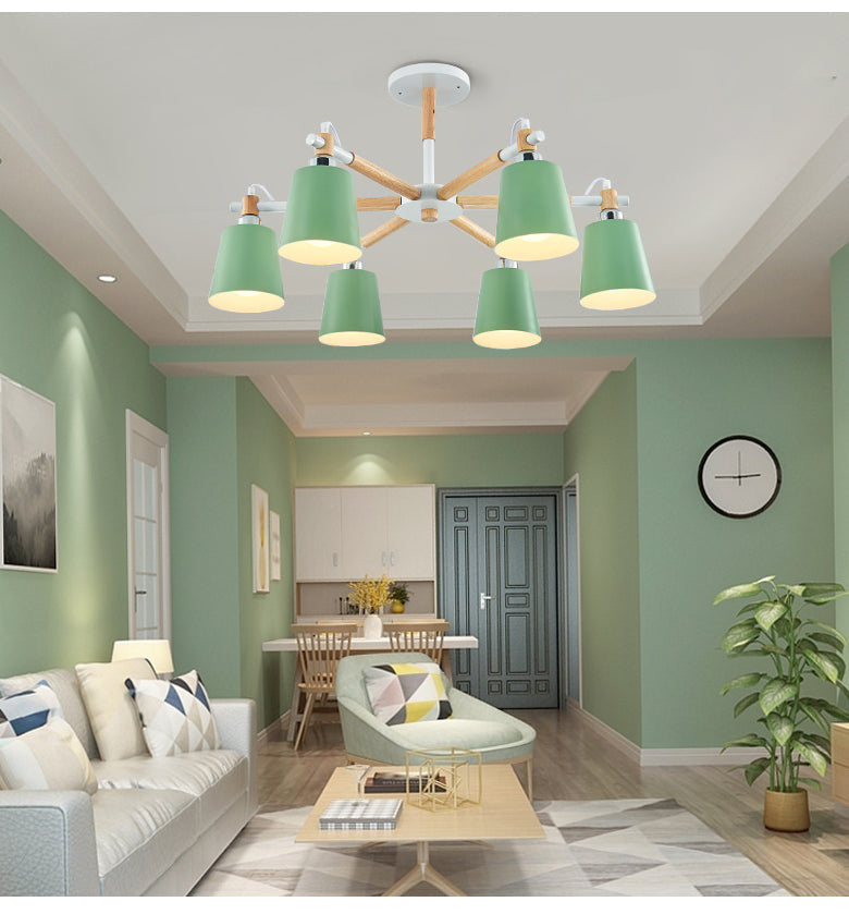 Monica - Modern Multi - Colored Solid Wood Chandelier With Metal Shade