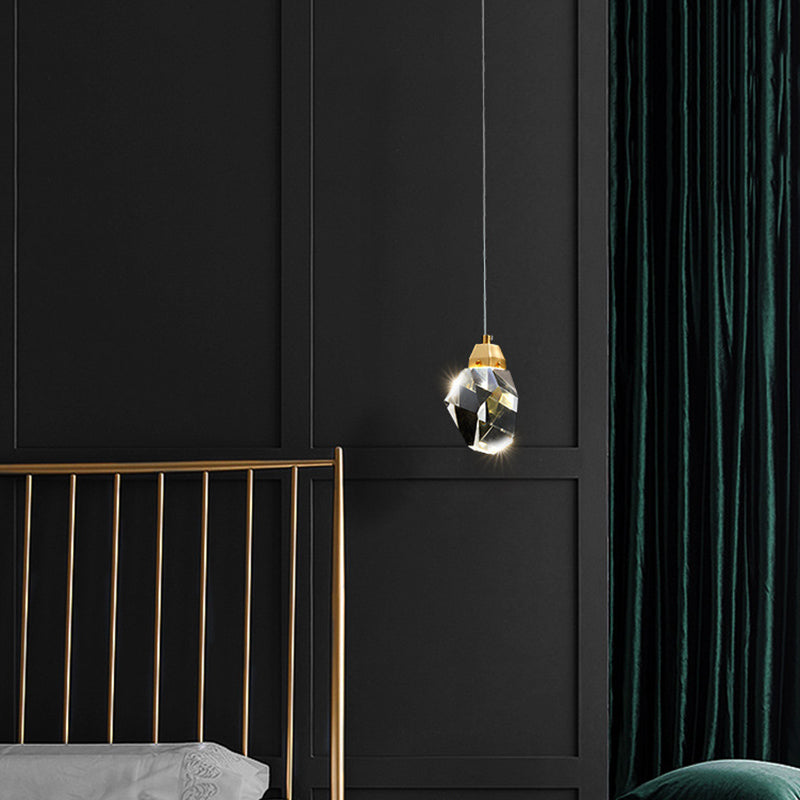 Contemporary Gold Crystal Stone - Shaped Pendant Light Fixture With Down Lighting For A Modern Touch