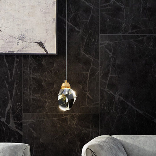 Contemporary Gold Crystal Stone - Shaped Pendant Light Fixture With Down Lighting For A Modern Touch