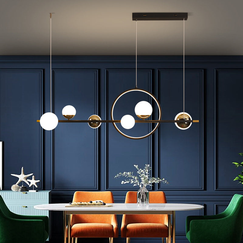 Karen’s 6 Light Modern Black Metal Spherical Glass Island Pendant Lighting For Dining Room