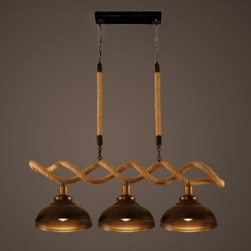 Sophie’s Rustic 3 - Light Island Pendant With Beige Hemp Rope Shade For Restaurant Suspension