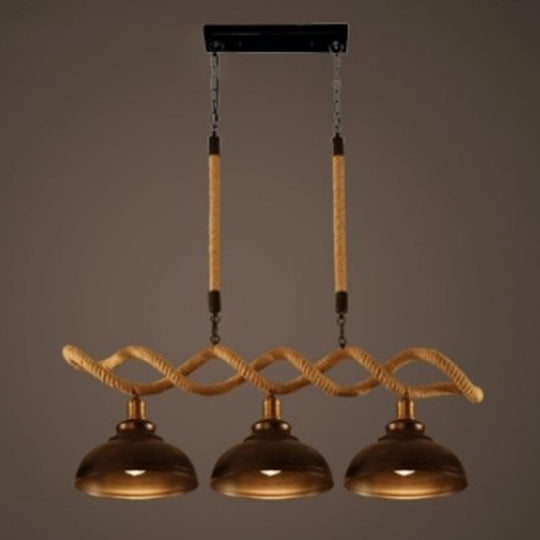 Sophie’s Rustic 3 - Light Island Pendant With Beige Hemp Rope Shade For Restaurant Suspension