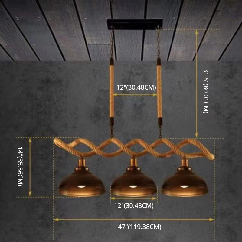 Sophie’s Rustic 3 - Light Island Pendant With Beige Hemp Rope Shade For Restaurant Suspension