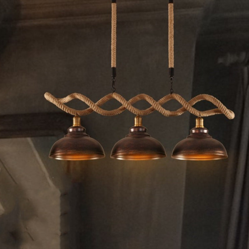 Sophie’s Rustic 3 - Light Island Pendant With Beige Hemp Rope Shade For Restaurant Suspension