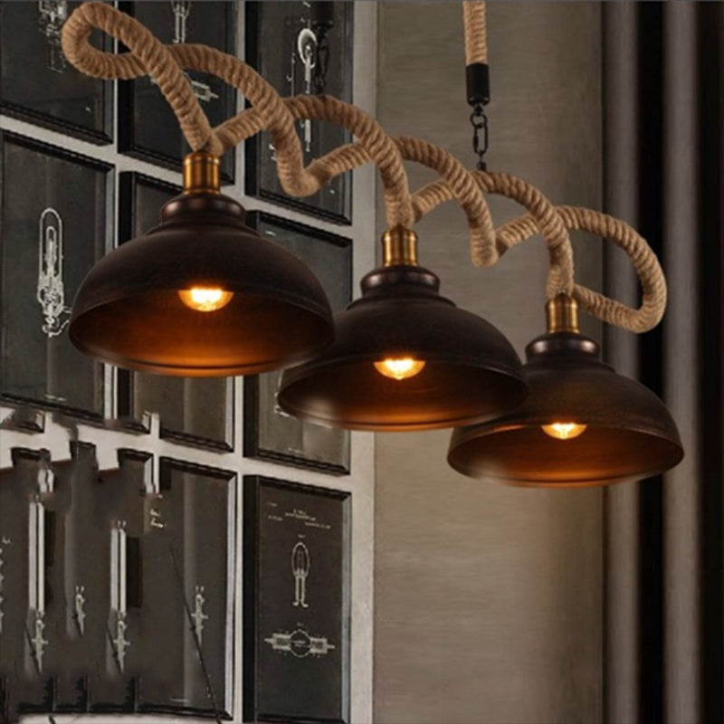 Sophie’s Rustic 3 - Light Island Pendant With Beige Hemp Rope Shade For Restaurant Suspension