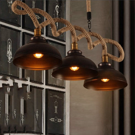 Sophie’s Rustic 3 - Light Island Pendant With Beige Hemp Rope Shade For Restaurant Suspension