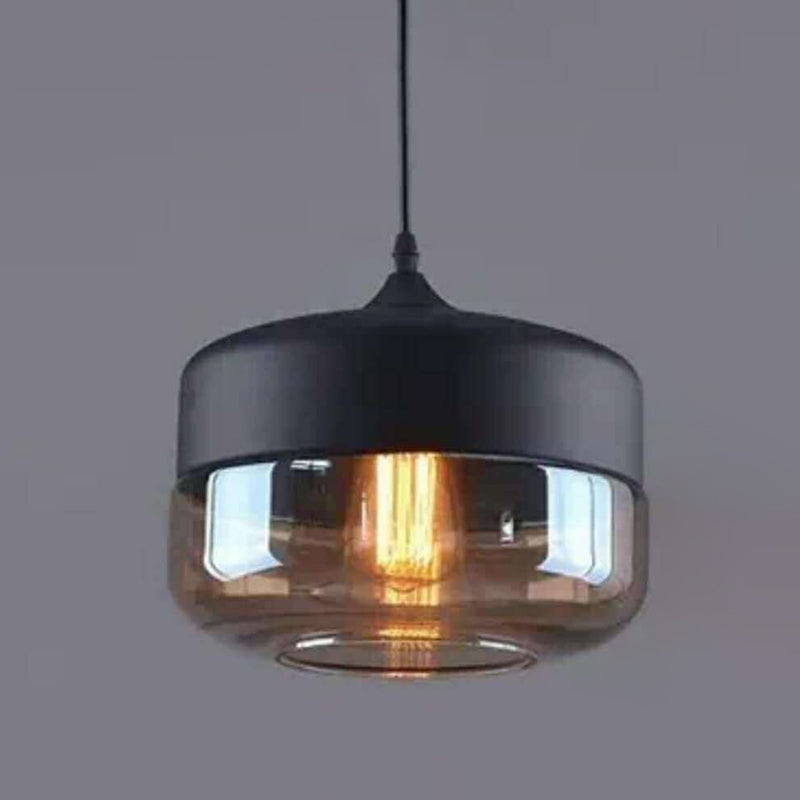 Emma - Retro Industrial Style Glass Pendant Ceiling Lights For Restaurant Amber / Drum