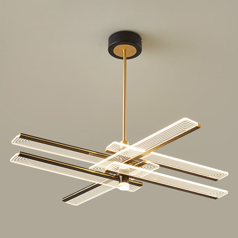 Modern Acrylic Rectangular Led Chandelier Hanging Light Fixture In Black For Living Room Pendant