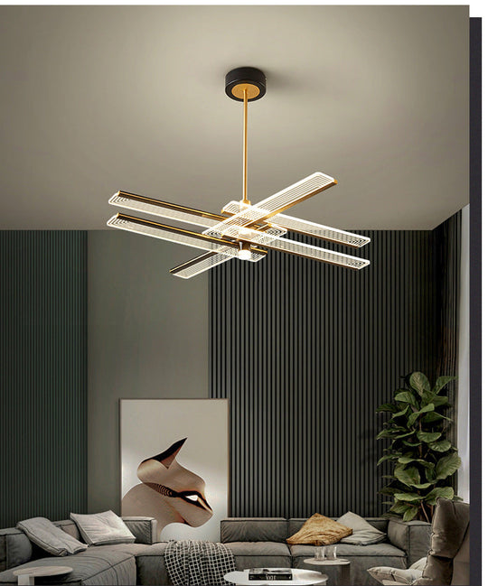 Modern Acrylic Rectangular Led Chandelier Hanging Light Fixture In Black For Living Room Pendant