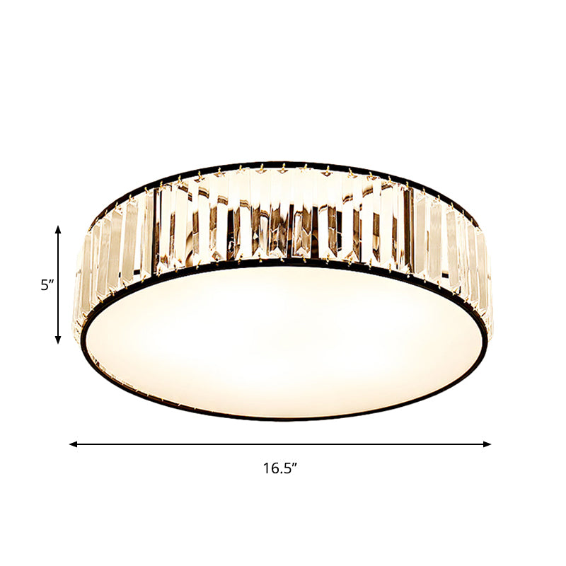 Simple Crystal - Shaded Drum Flush Mount Lamp - Black/Bronze 3/4/5 - Light Fixture For Bedrooms