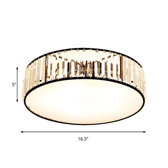 Simple Crystal - Shaded Drum Flush Mount Lamp - Black/Bronze 3/4/5 - Light Fixture For Bedrooms