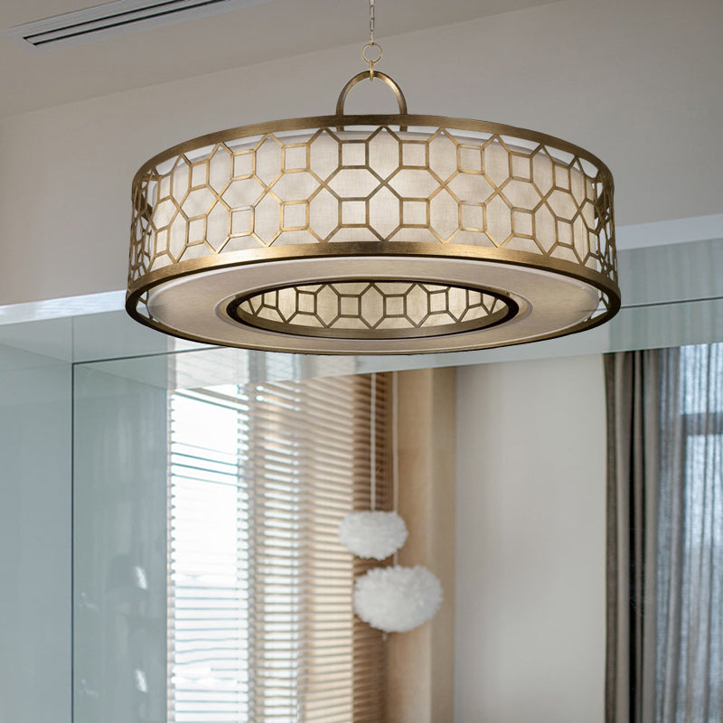 Drum Style 3 - Light Chandelier Brass Hanging Ceiling Lamp In Gold Pendant Lighting