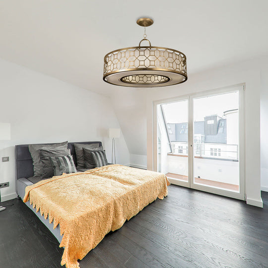 Drum Style 3 - Light Chandelier Brass Hanging Ceiling Lamp In Gold Pendant Lighting