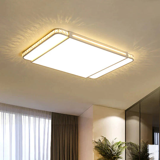 LED Acrylic Flush Light Modern Style White Rectangle Living Room Flush Mount Lamp in White Light/Remote Control Stepless Dimming - Clearhalo - &