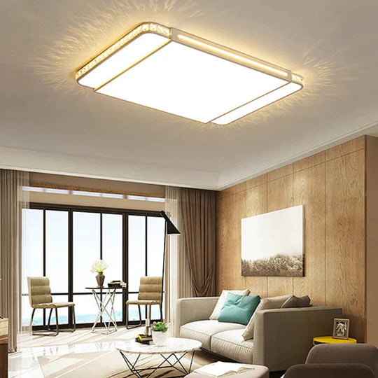 LED Acrylic Flush Light Modern Style White Rectangle Living Room Flush Mount Lamp in White Light/Remote Control Stepless Dimming - Clearhalo - &