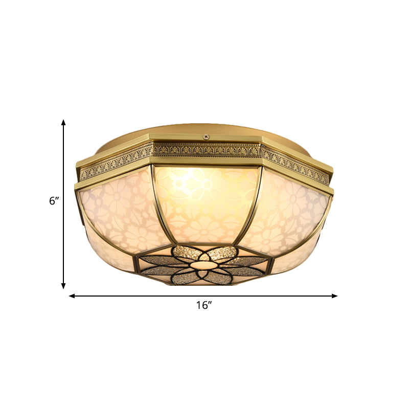 Colonial - Style Beveled Ceiling Mounted Light - 4 - Bulb Opaque Glass Flush Mount Fixture In Brass