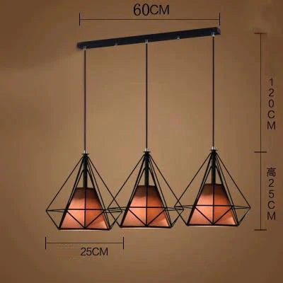 Modern Cage Pendant Light Iron Minimalist Retro Scandinavian Loft Pyramid Lamp Metal Hanging Lamp