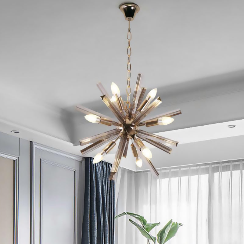 9 - Bulb Living Room Chandelier Lighting Modern Brass Pendant Light Fixture With Starburst Beveled