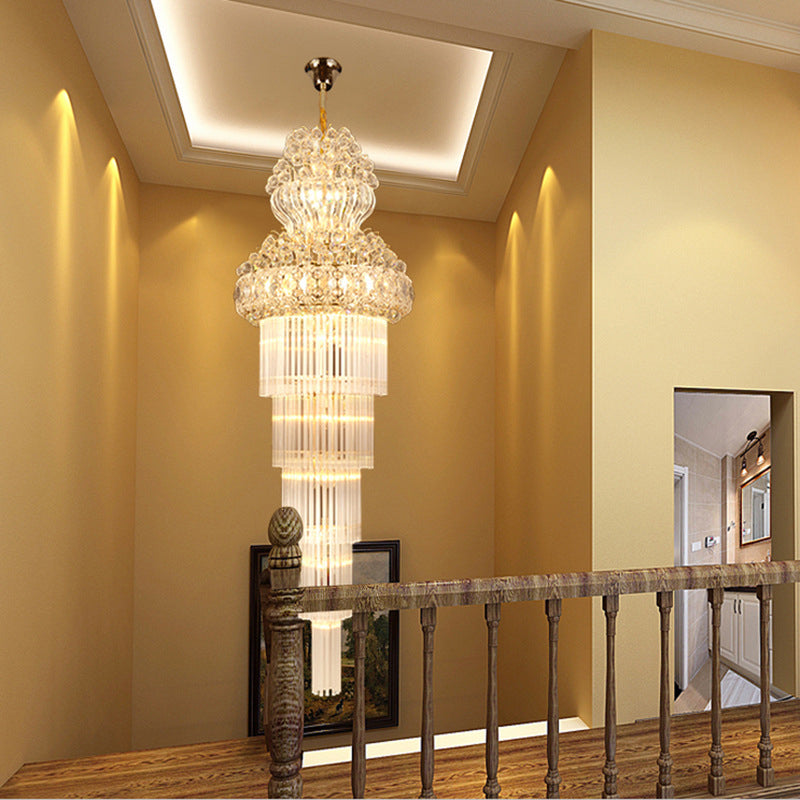 12 Heads Stairway Chandelier Pendant Light With Crystal Rod Gold Suspension Lamp Lighting