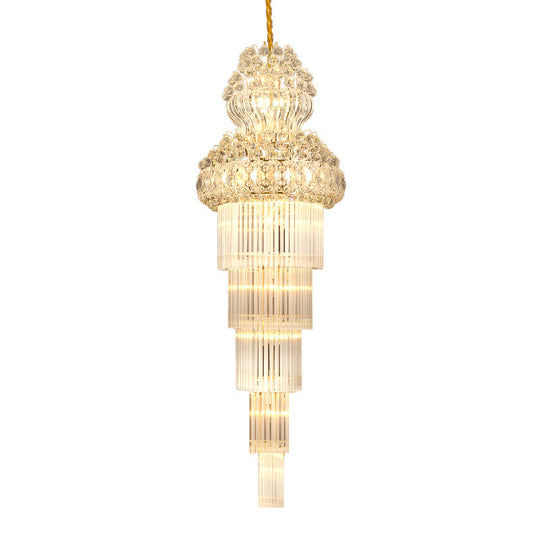 12 Heads Stairway Chandelier Pendant Light With Crystal Rod Gold Suspension Lamp Lighting