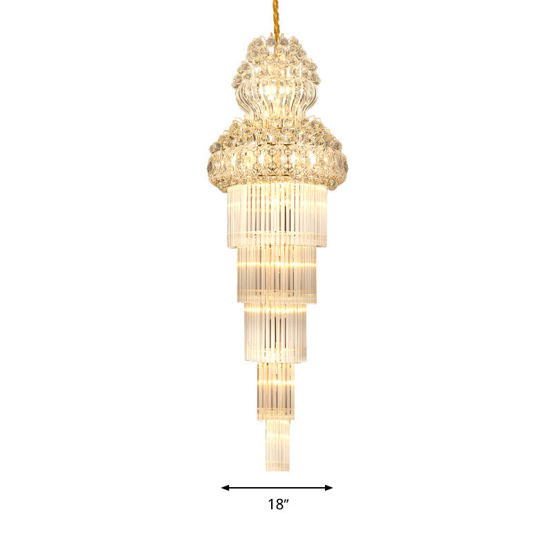 12 Heads Stairway Chandelier Pendant Light With Crystal Rod Gold Suspension Lamp Lighting