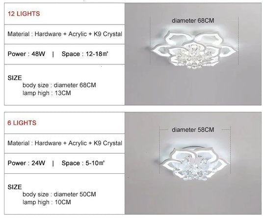 Modern Led Ceiling Lights Fixtures For Living Room White K9 Crystal Home Bedroom Lamp With Remote