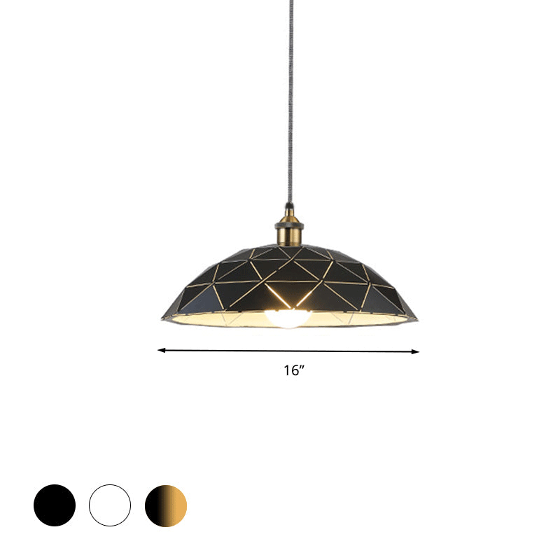 Aludra - Industrial 1 Light Dome Suspension Lamp Black/White Metal Pendant For Living Room