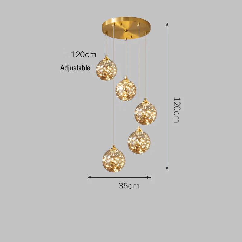 Nordic Light Luxury Crystal Living Room Chandelier All Copper 5 Heads / Trichromatic Light Pendant