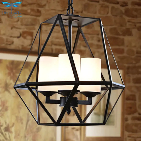 3/4 Lights Ceiling Light Traditional Geometric Frosted Glass Hanging Chandelier In Black With