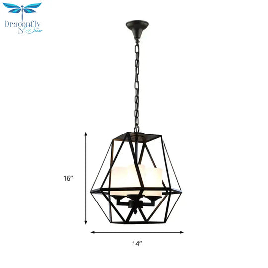 3/4 Lights Ceiling Light Traditional Geometric Frosted Glass Hanging Chandelier In Black With