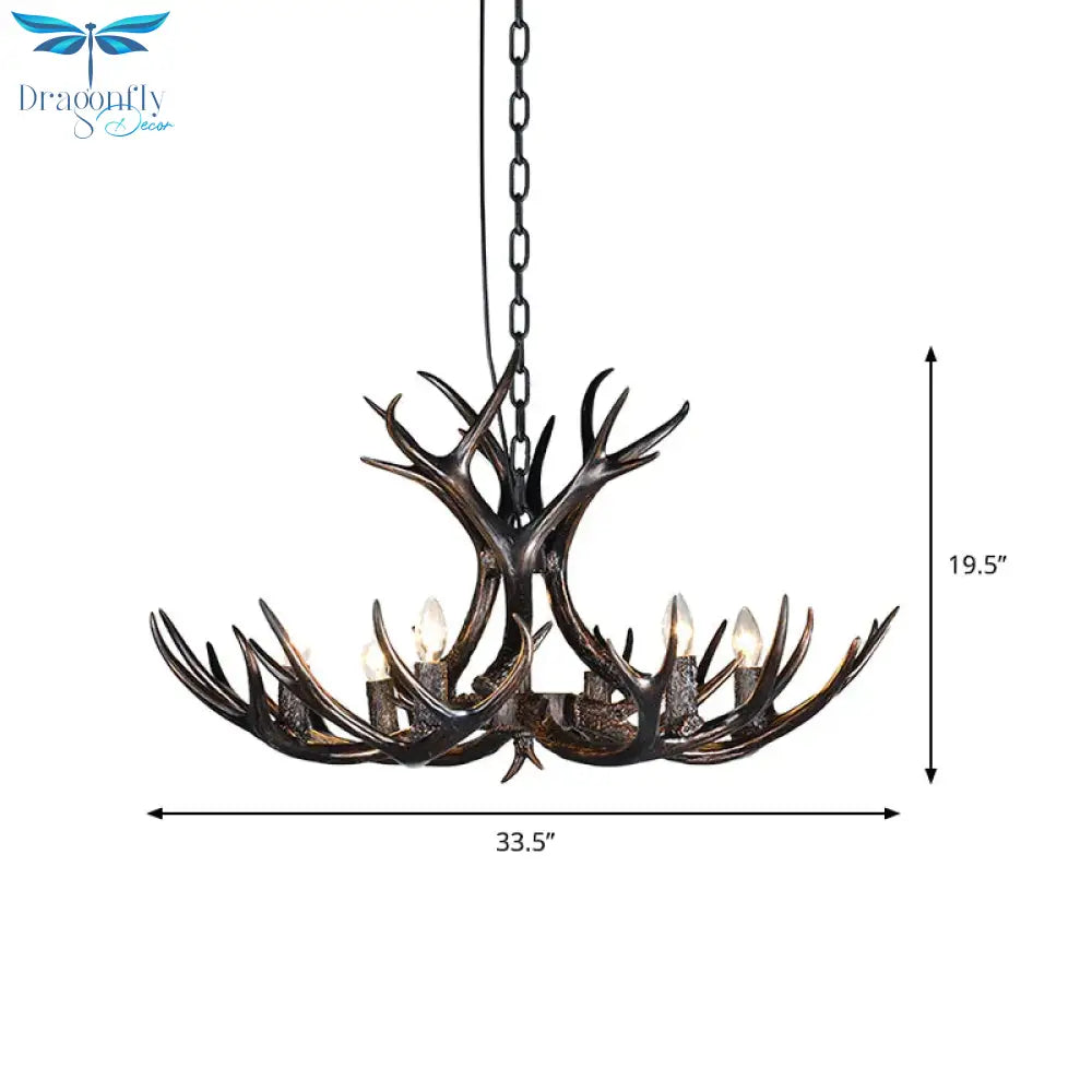3/5/6 Heads Resin Chandelier Vintage Style Black Candelabra Living Room Pendant Light With