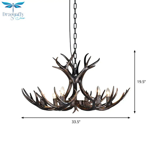 3/5/6 Heads Resin Chandelier Vintage Style Black Candelabra Living Room Pendant Light With