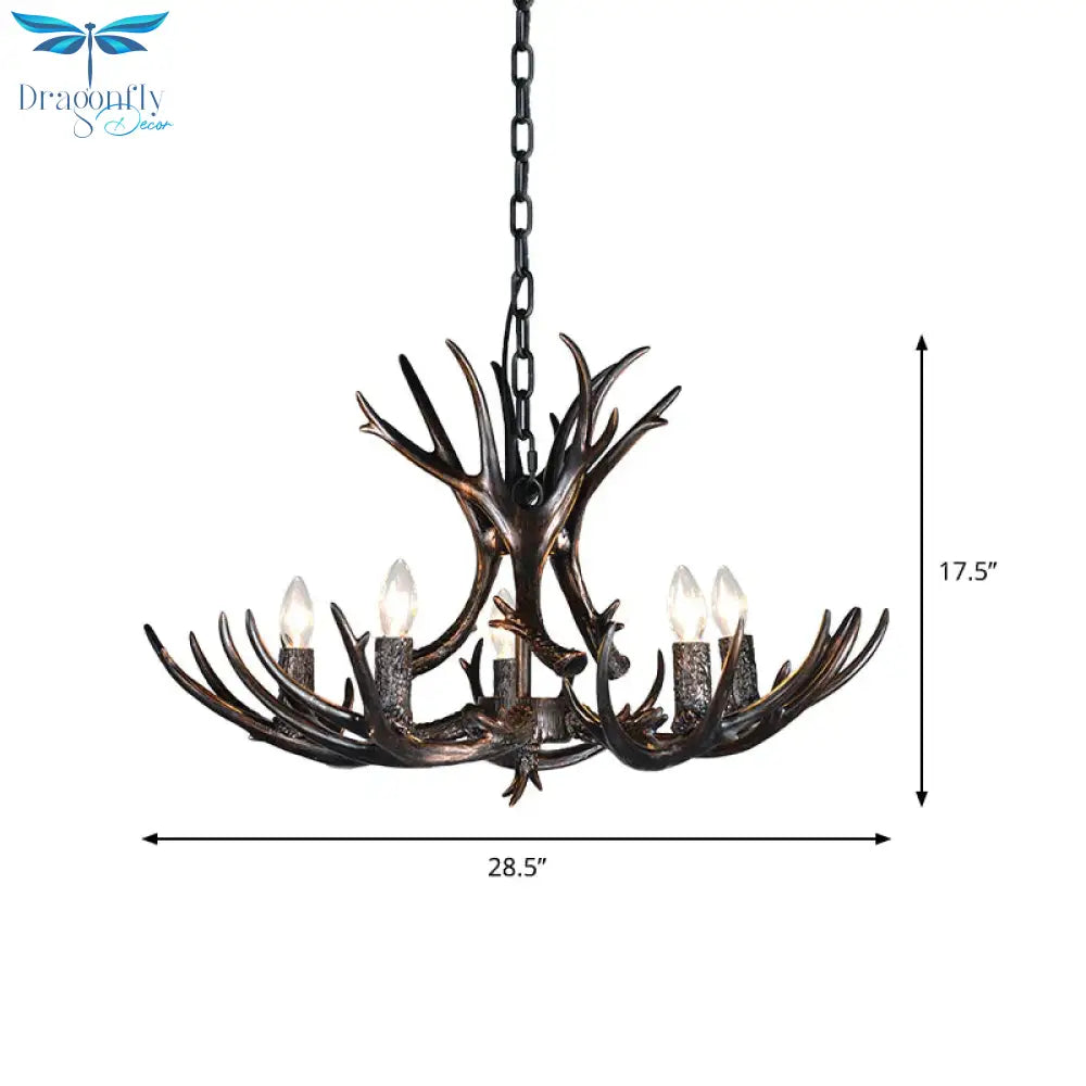 3/5/6 Heads Resin Chandelier Vintage Style Black Candelabra Living Room Pendant Light With