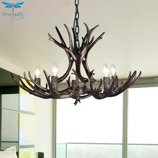 3/5/6 Heads Resin Chandelier Vintage Style Black Candelabra Living Room Pendant Light With
